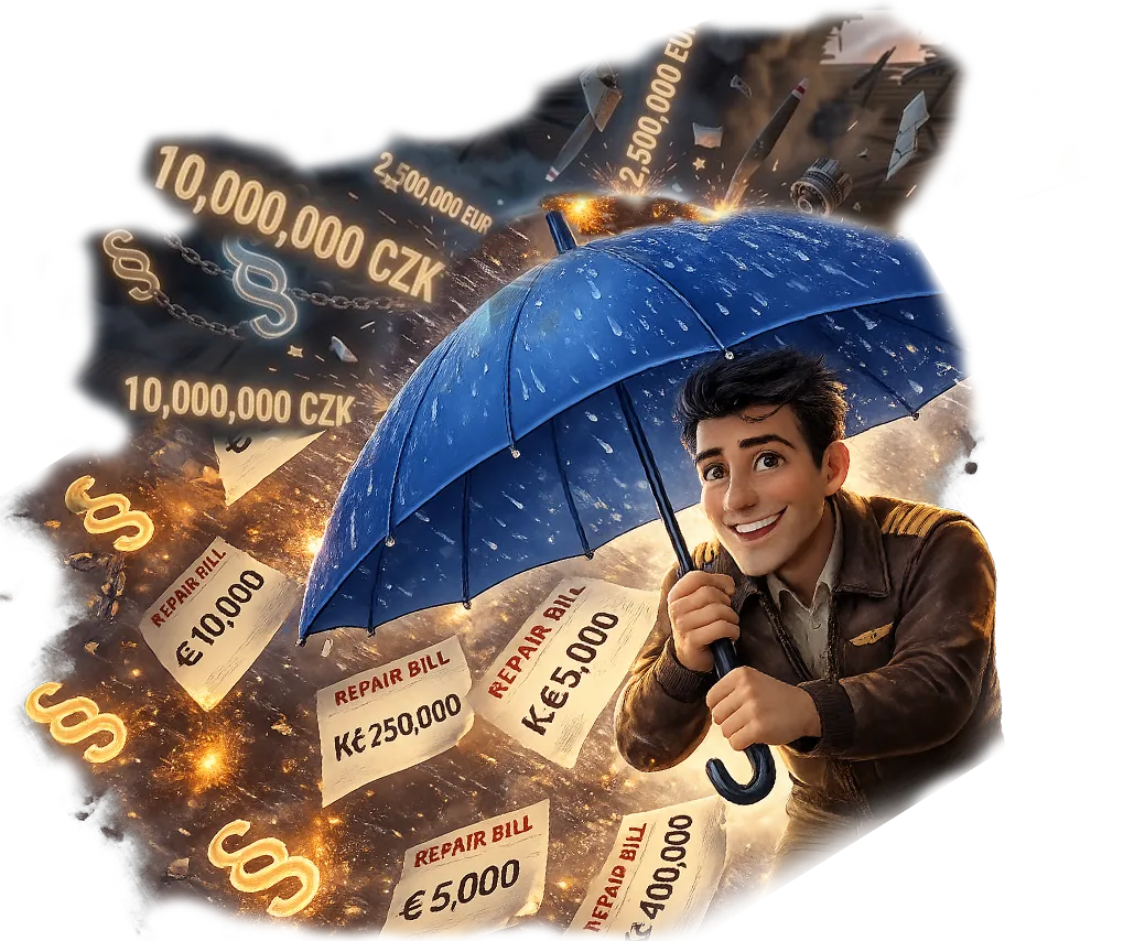 Ilustrační motiv letadla pro sekci pojištění pilotů